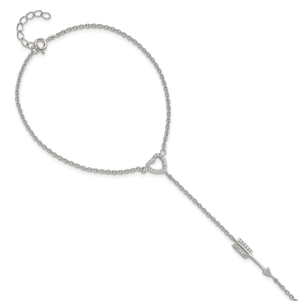 Sterlingsilber Rhodiniert Poliert Zirkonia Herz/arrow Attached Ring/bracelet