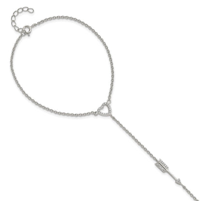 Sterlingsilber Rhodiniert Poliert Zirkonia Herz/arrow Attached Ring/bracelet