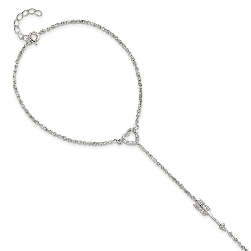 Sterlingsilber Rhodiniert Poliert Zirkonia Herz/arrow Attached Ring/bracelet
