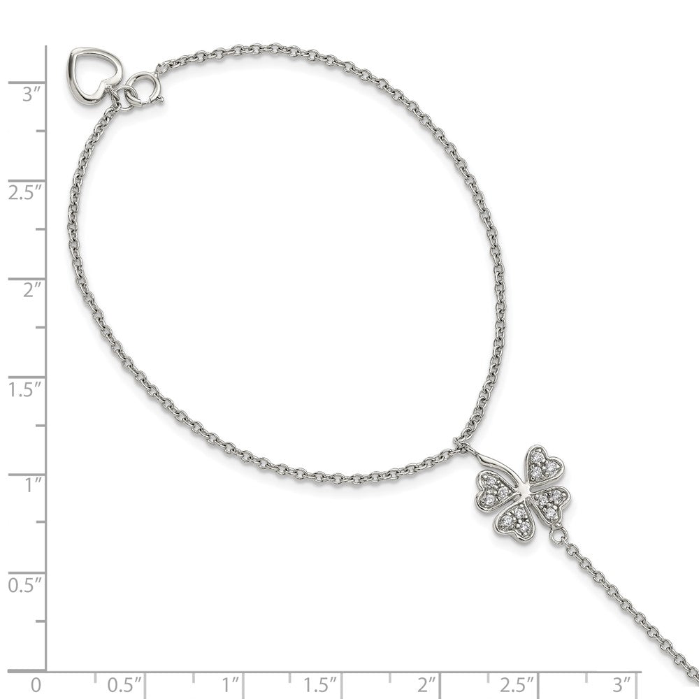 Sterlingsilber Rhodiniert-plat Poliert Zirkonia Vier Blatt Klee Attached Ring/bracelet