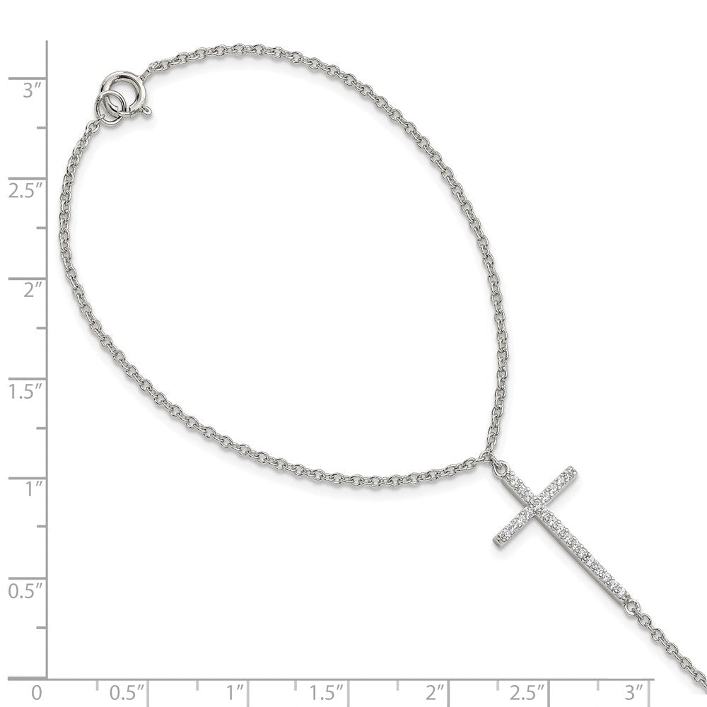Sterlingsilber Rhodiniert Poliert Zirkonia Kreuz Attached Ring/bracelet
