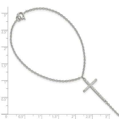 Sterlingsilber Rhodiniert Poliert Zirkonia Kreuz Attached Ring/bracelet