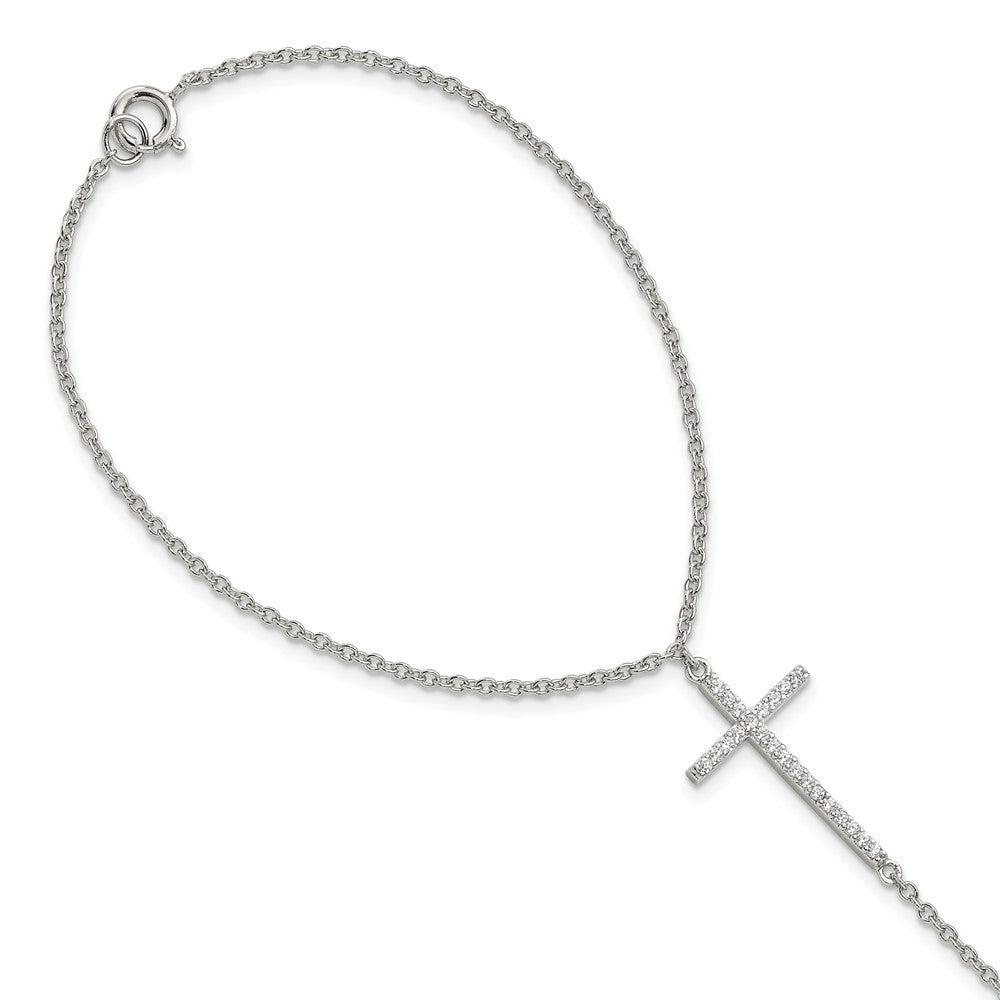 Sterlingsilber Rhodiniert Poliert Zirkonia Kreuz Attached Ring/bracelet
