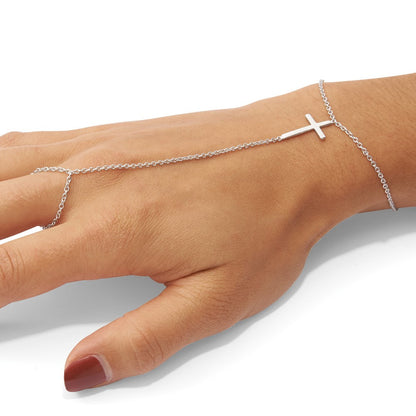Sterlingsilber Rhodiniert Poliert Kreuz Attached Ring/bracelet