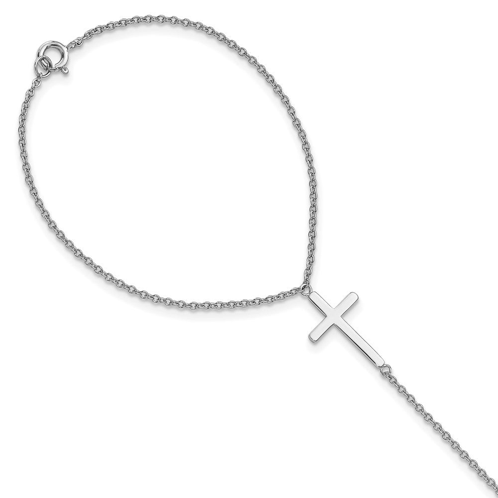 Sterlingsilber Rhodiniert Poliert Kreuz Attached Ring/bracelet