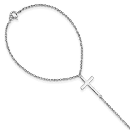 Sterlingsilber Rhodiniert Poliert Kreuz Attached Ring/bracelet
