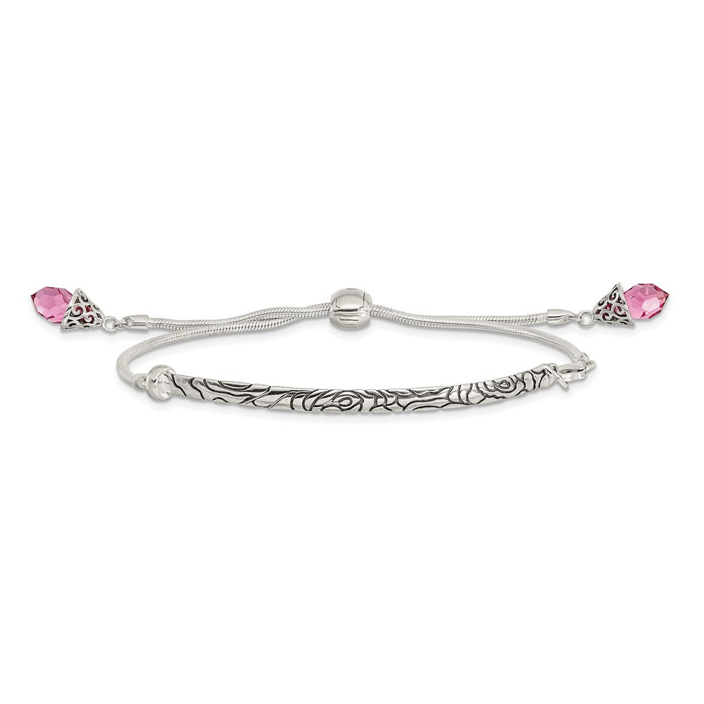 Sterlingsilber Antikisiert Rosa Kristall Briolette Verstellbar Armband