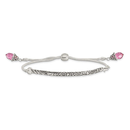 Sterlingsilber Antikisiert Rosa Kristall Briolette Verstellbar Armband