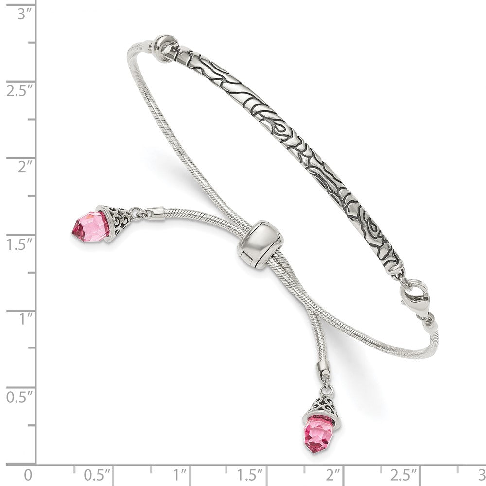 Sterlingsilber Antikisiert Rosa Kristall Briolette Verstellbar Armband