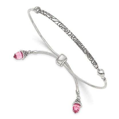 Sterlingsilber Antikisiert Rosa Kristall Briolette Verstellbar Armband
