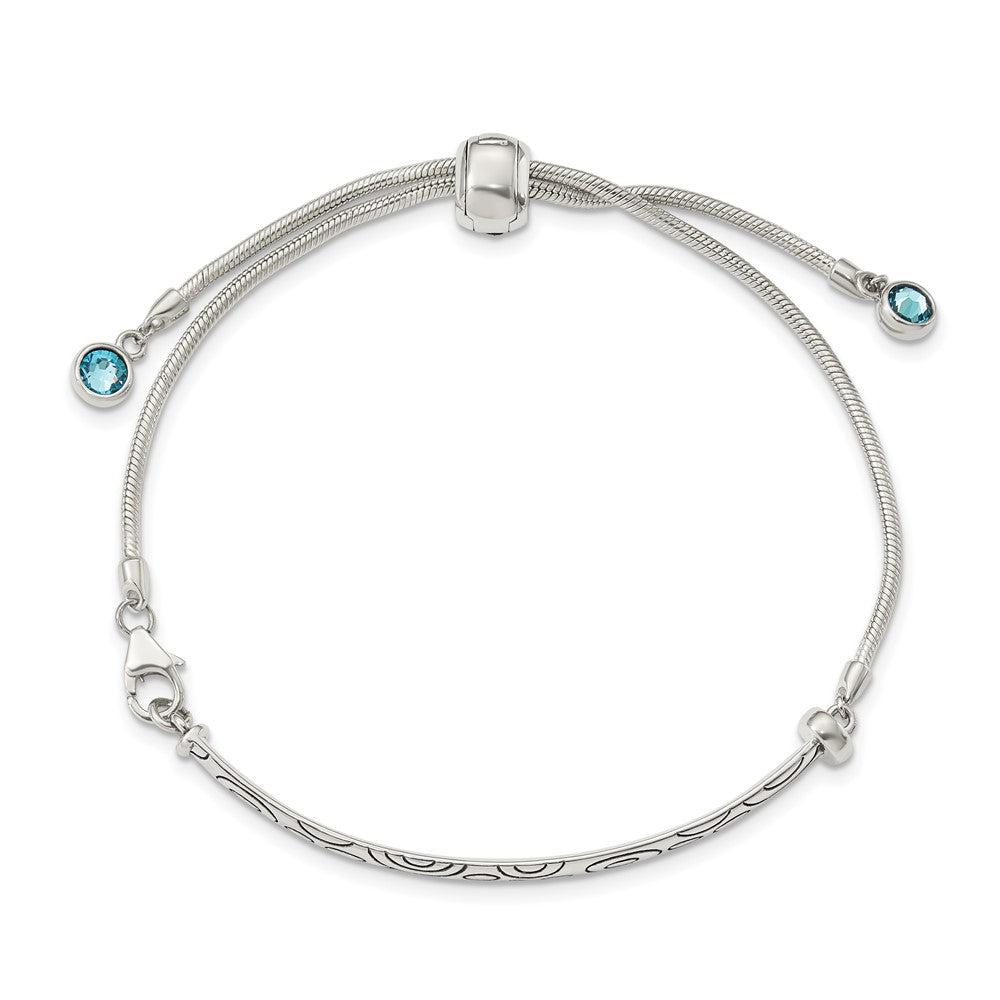 Sterlingsilber Antikisiert Blau Kristall Rund Zargenfassung Verstellbar Armband