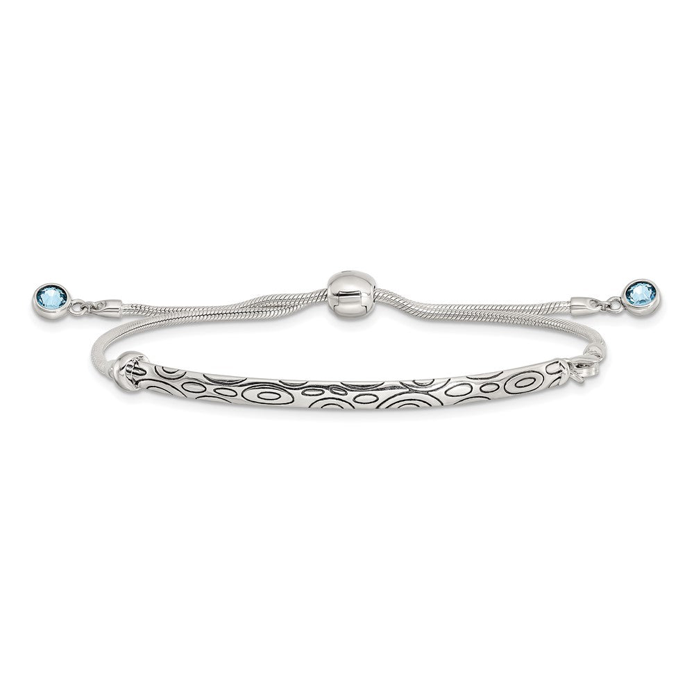 Sterlingsilber Antikisiert Blau Kristall Rund Zargenfassung Verstellbar Armband