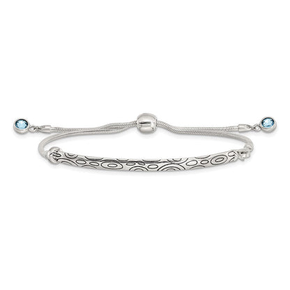 Sterlingsilber Antikisiert Blau Kristall Rund Zargenfassung Verstellbar Armband