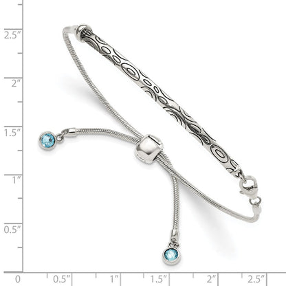Sterlingsilber Antikisiert Blau Kristall Rund Zargenfassung Verstellbar Armband