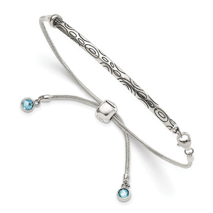 Sterlingsilber Antikisiert Blau Kristall Rund Zargenfassung Verstellbar Armband
