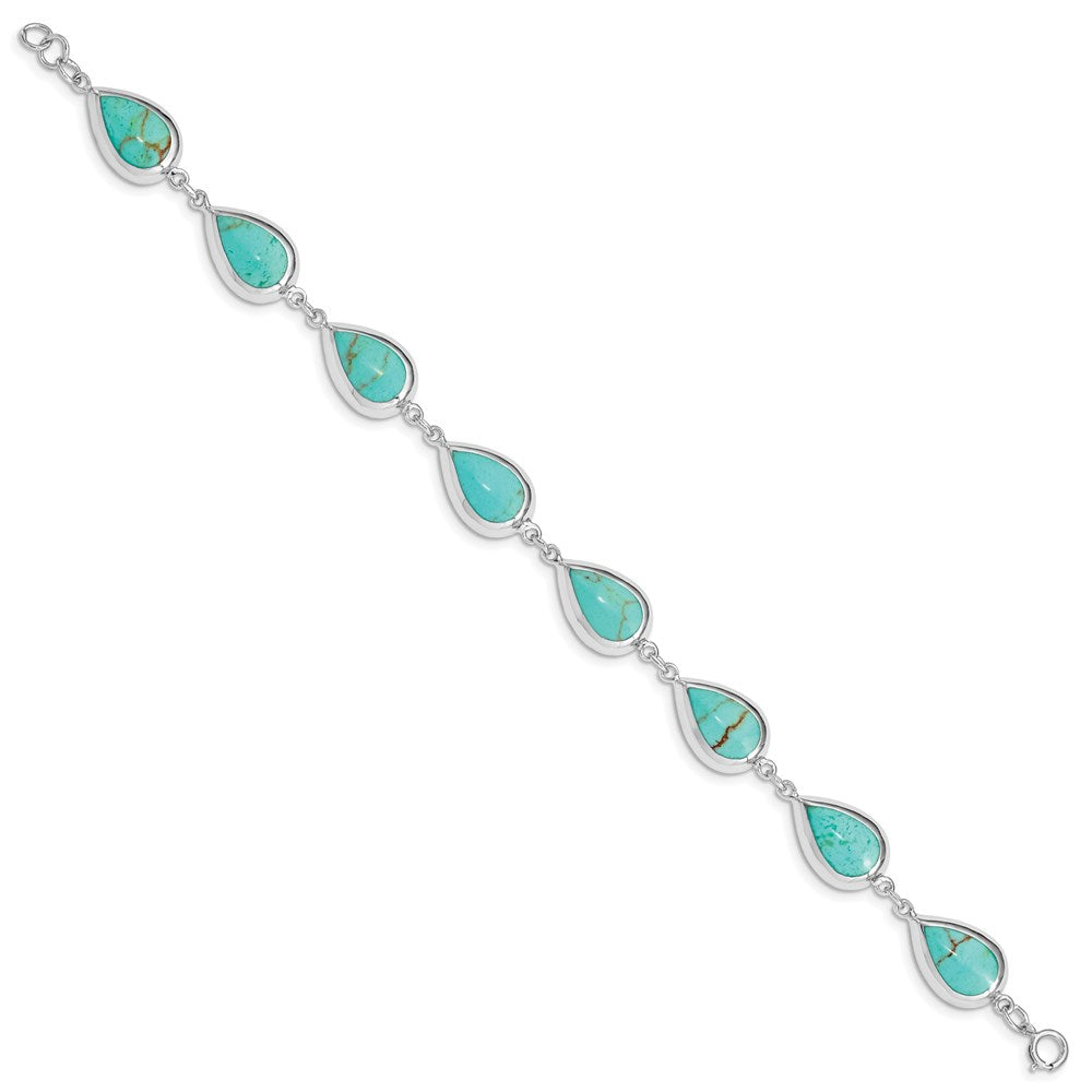 7.75 Zoll Sterlingsilber Rhodiniert Tropfen Synthetisch Türkis Armband