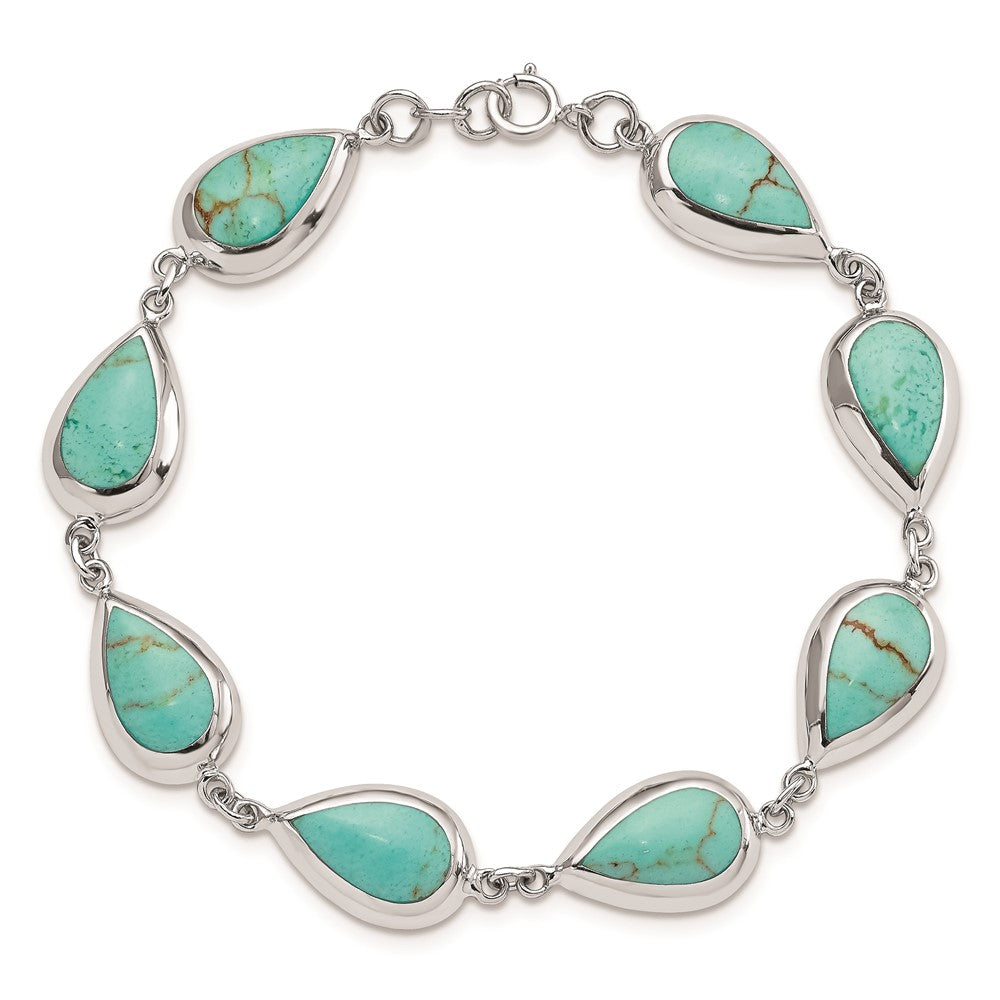 7.75 Zoll Sterlingsilber Rhodiniert Tropfen Synthetisch Türkis Armband