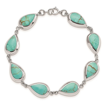 7.75 Zoll Sterlingsilber Rhodiniert Tropfen Synthetisch Türkis Armband
