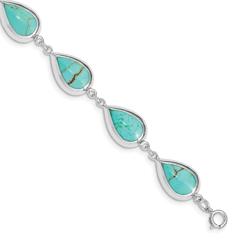 7.75 Zoll Sterlingsilber Rhodiniert Tropfen Synthetisch Türkis Armband