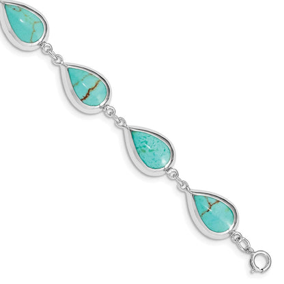 7.75 Zoll Sterlingsilber Rhodiniert Tropfen Synthetisch Türkis Armband