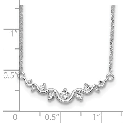 Sterlingsilber Rhodiniert Poliert Fantasie Welle Zirkonia Stab Halskette
