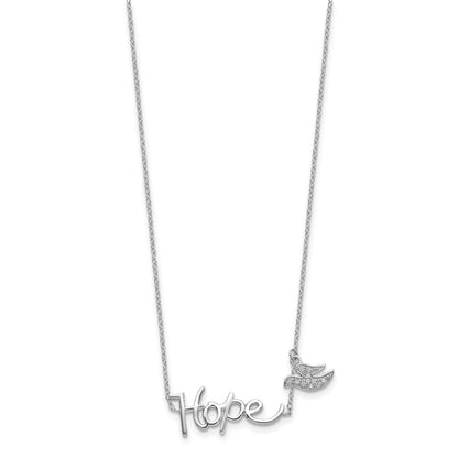 Sterlingsilber Rhodiniert Hoffnung mit Zirkonia Taube Charm Halskette