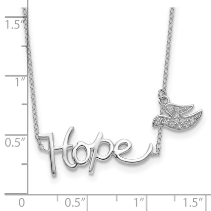 Sterlingsilber Rhodiniert Hoffnung mit Zirkonia Taube Charm Halskette
