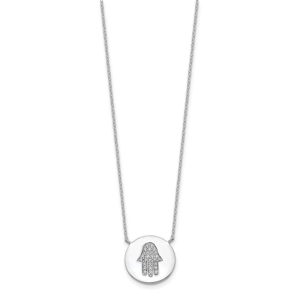 Sterlingsilber Rhodiniert Hamsa mit Zirkonia mit 2 Zoll Verlängerung. Halskette