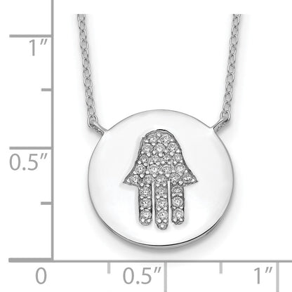 Sterlingsilber Rhodiniert Hamsa mit Zirkonia mit 2 Zoll Verlängerung. Halskette