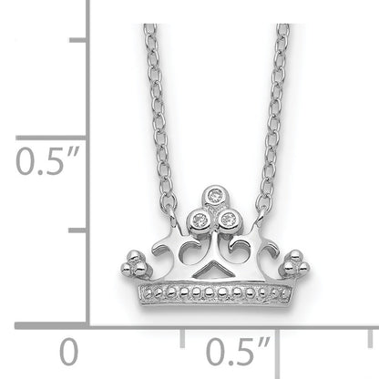 Sterlingsilber Rhodiniert Poliert & Gekugelt Zirkonia Krone mit 2 Zoll Verlängerung Halskette