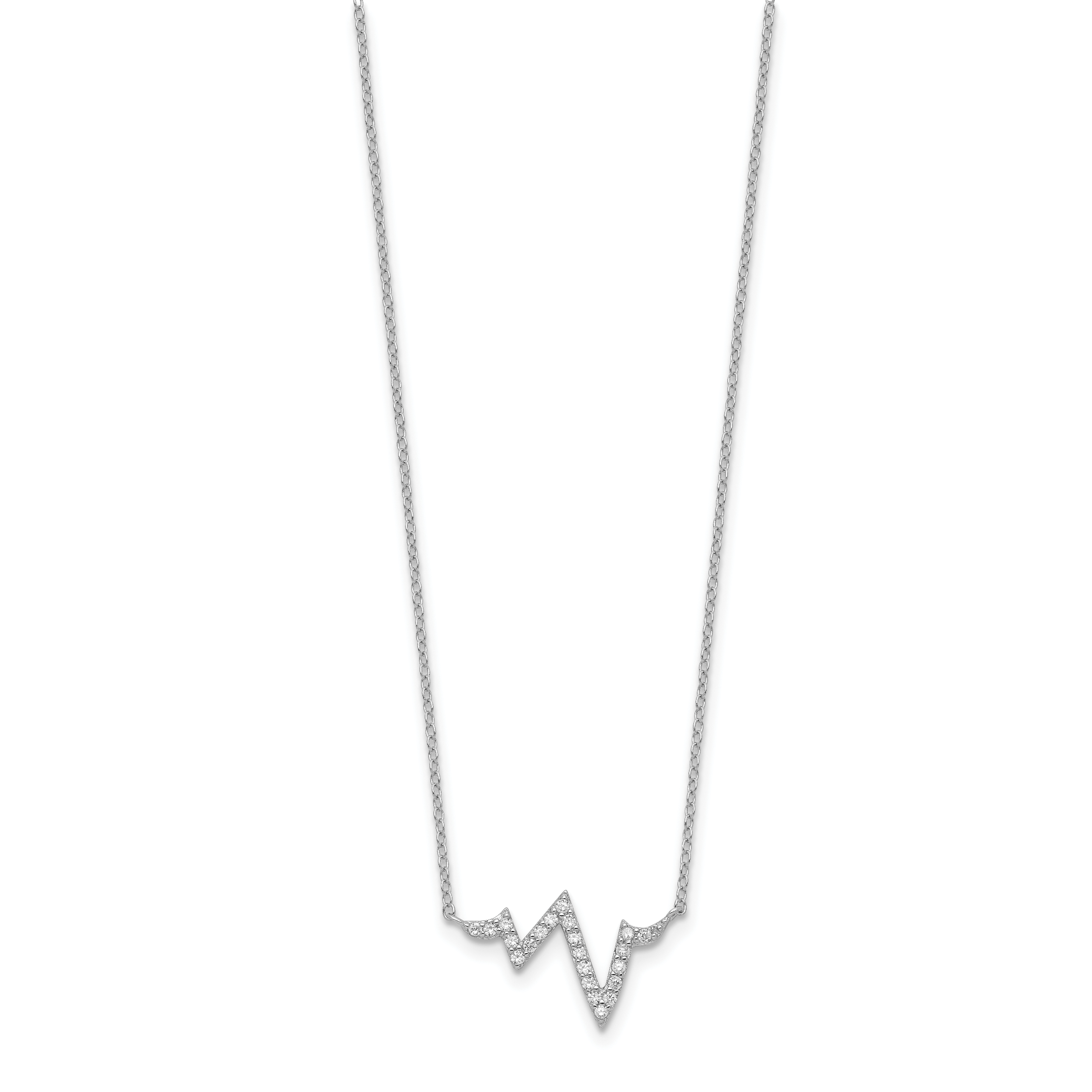 Sterlingsilber Rhodiniert Zirkonia Heartbeat mit 2 Zoll Verlängerung. Halskette