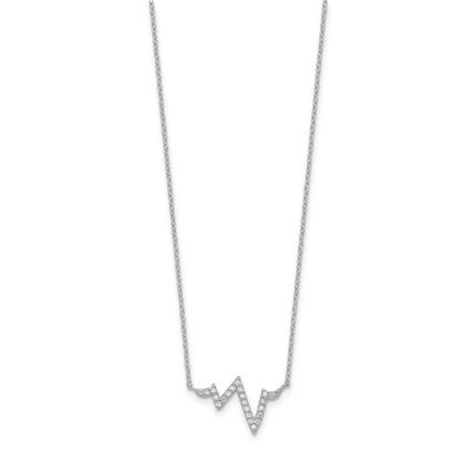 Sterlingsilber Rhodiniert Zirkonia Heartbeat mit 2 Zoll Verlängerung. Halskette