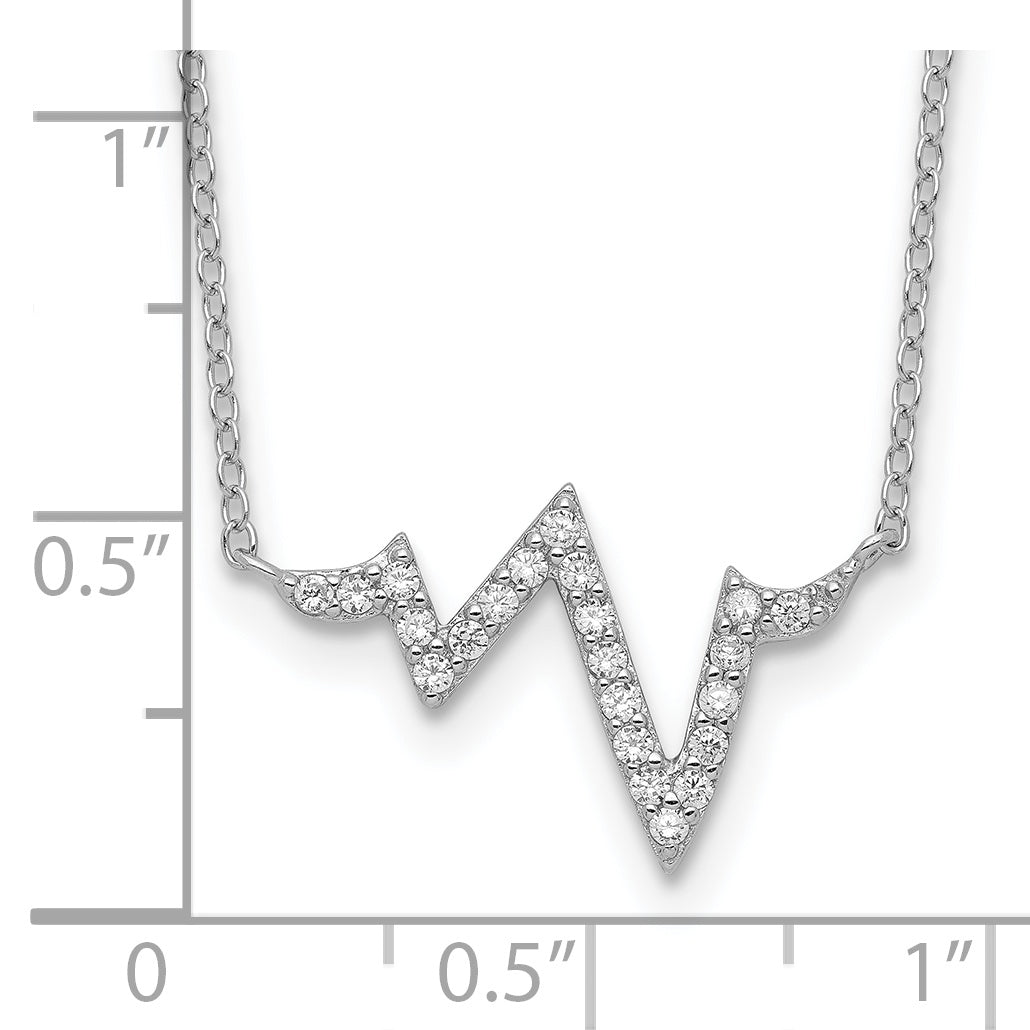 Sterlingsilber Rhodiniert Zirkonia Heartbeat mit 2 Zoll Verlängerung. Halskette
