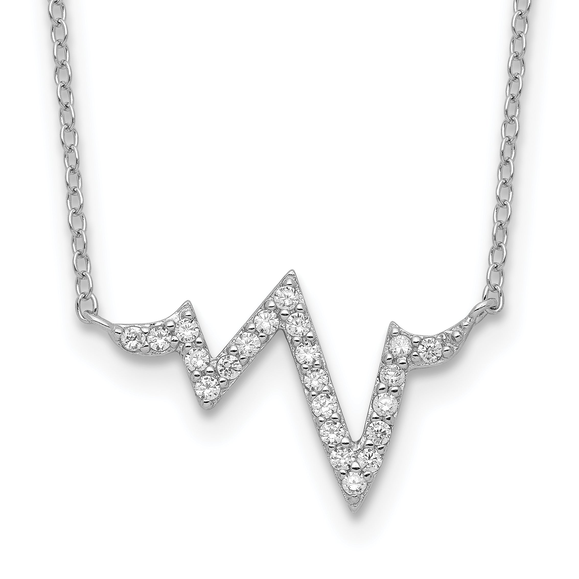 Sterlingsilber Rhodiniert Zirkonia Heartbeat mit 2 Zoll Verlängerung. Halskette