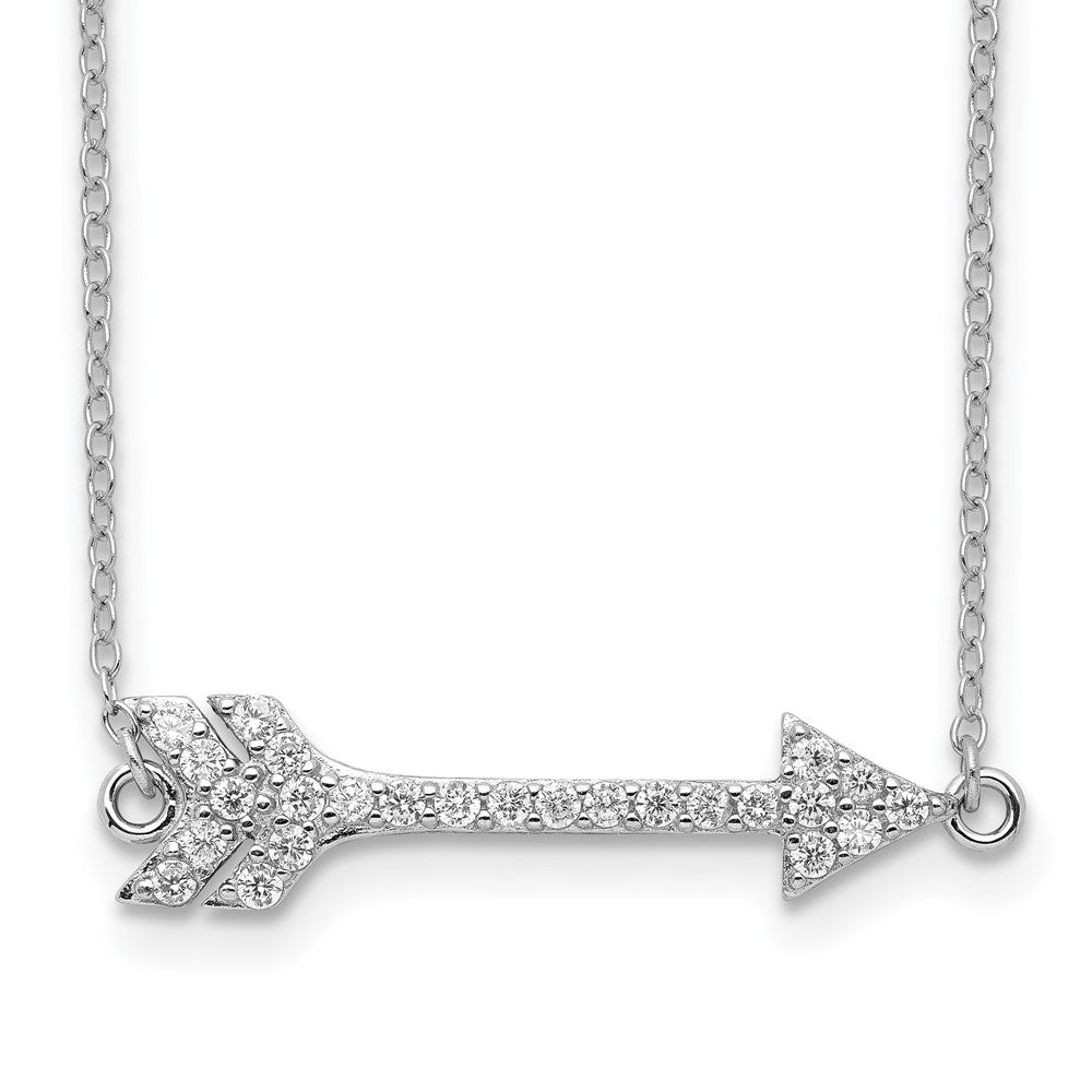 Sterlingsilber Rhodiniert Zirkonia Pfeil mit 2 Zoll Verlängerung. Halskette