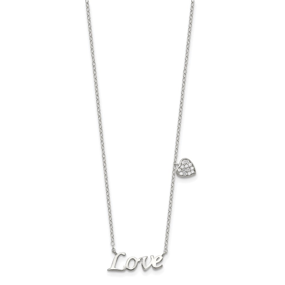 Sterlingsilber Rhodiniert Poliert Liebe mit Zirkonia Herz Halskette