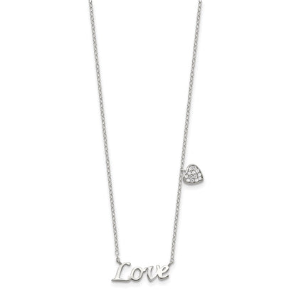 Sterlingsilber Rhodiniert Poliert Liebe mit Zirkonia Herz Halskette