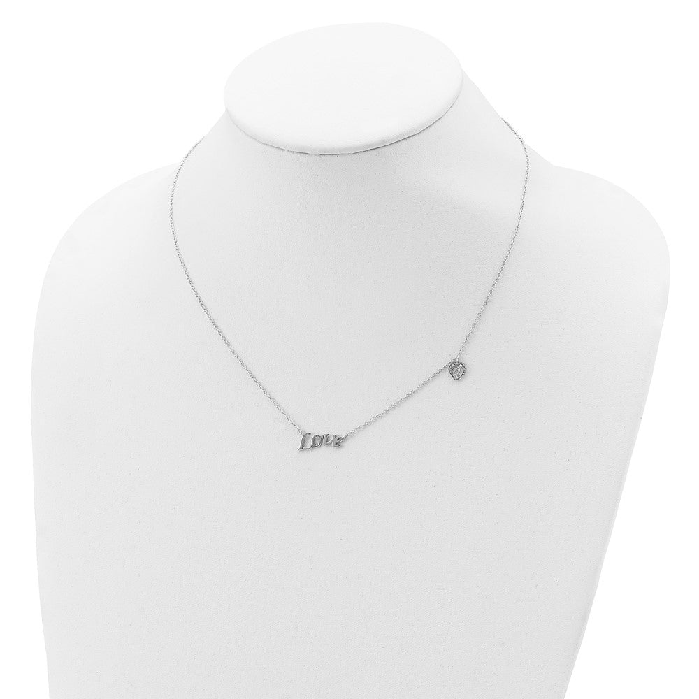 Sterlingsilber Rhodiniert Poliert Liebe mit Zirkonia Herz Halskette