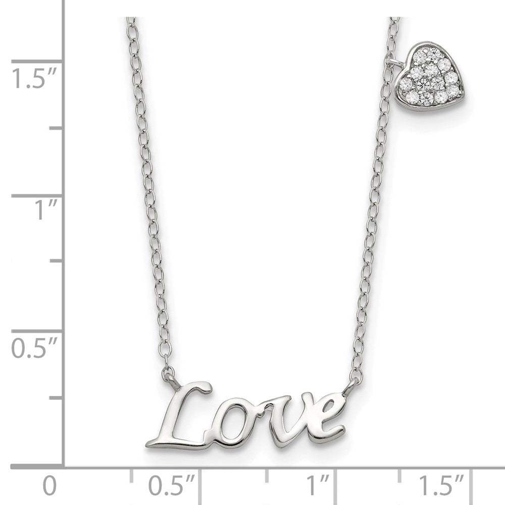 Sterlingsilber Rhodiniert Poliert Liebe mit Zirkonia Herz Halskette
