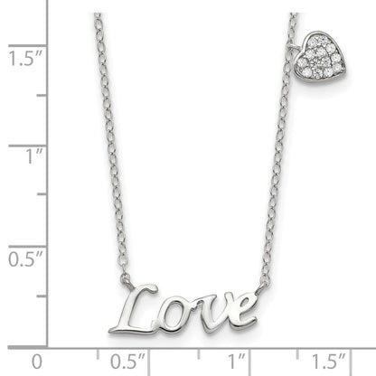 Sterlingsilber Rhodiniert Poliert Liebe mit Zirkonia Herz Halskette
