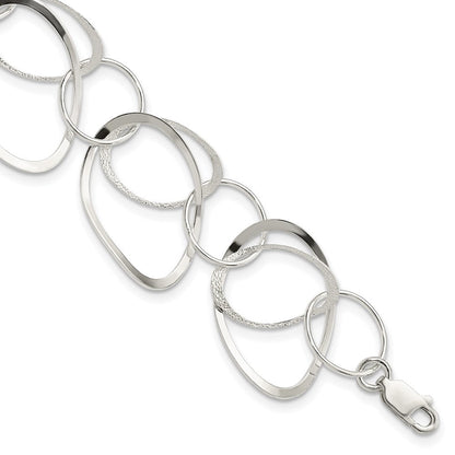 7.5 Zoll Sterlingsilber Poliert und Strukturiert Kreis 7.5 Zoll Armband