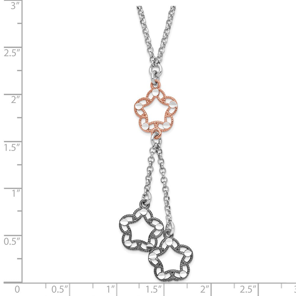 Sterlingsilber Roséfarben & Rutheniumbeschichtet Diamantiert Blumen Tropfen Halskette