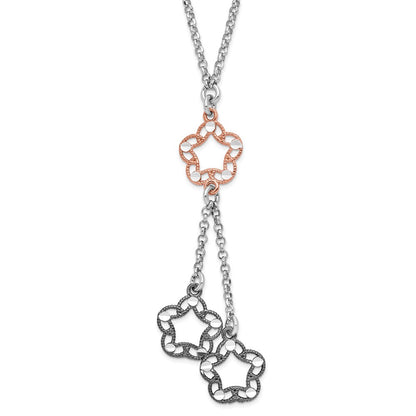 Sterlingsilber Roséfarben & Rutheniumbeschichtet Diamantiert Blumen Tropfen Halskette