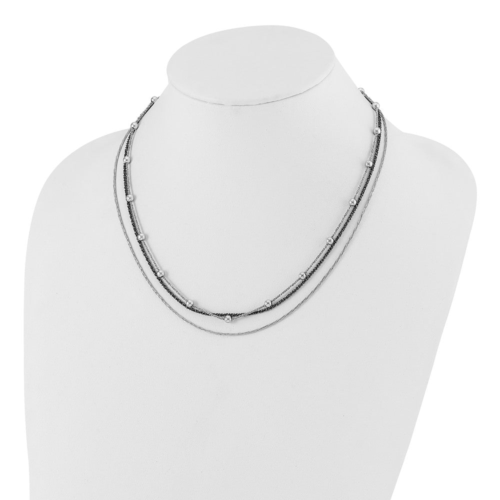Sterlingsilber Rutheniumbeschichtet Multistrand Gekugelt mit 1 Zoll Verlängerung Halskette