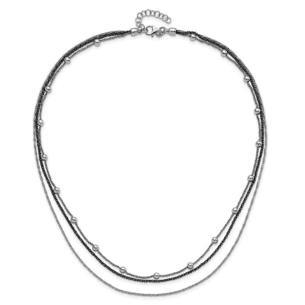 Sterlingsilber Rutheniumbeschichtet Multistrand Gekugelt mit 1 Zoll Verlängerung Halskette