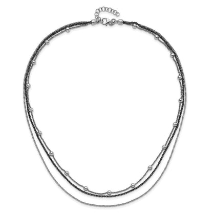 Sterlingsilber Rutheniumbeschichtet Multistrand Gekugelt mit 1 Zoll Verlängerung Halskette