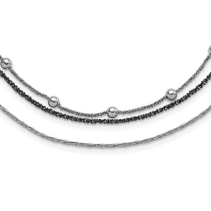 Sterlingsilber Rutheniumbeschichtet Multistrand Gekugelt mit 1 Zoll Verlängerung Halskette