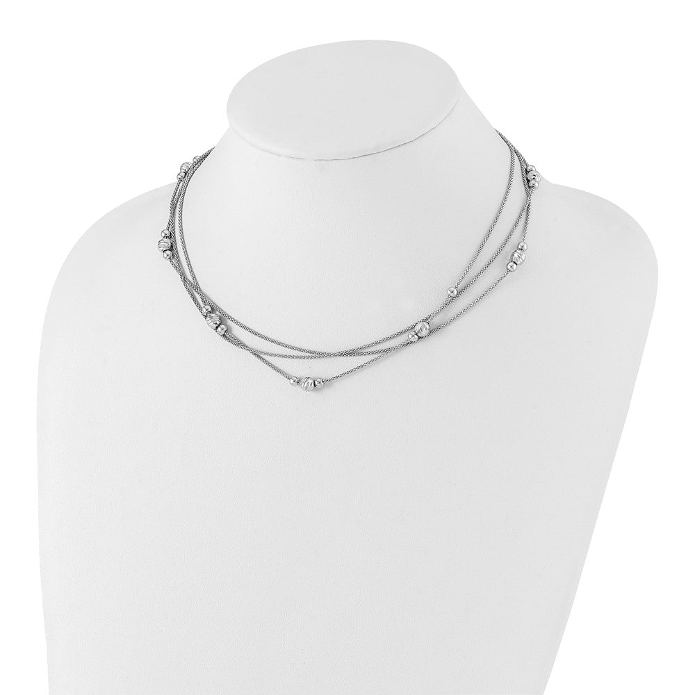 Sterlingsilber Poliert Fantasie 3 Strang Diamantiert Gekugelt Halskette