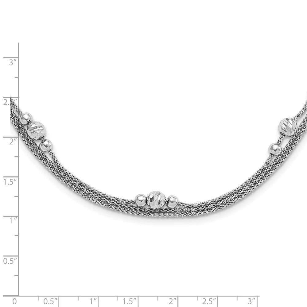 Sterlingsilber Poliert Fantasie 3 Strang Diamantiert Gekugelt Halskette