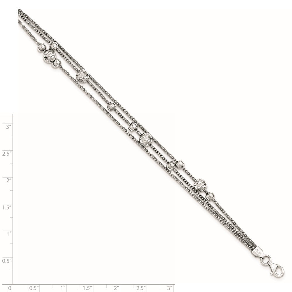 Sterlingsilber 3 Strang Diamantiert Perle Poliert Fantasie Gliederarmband